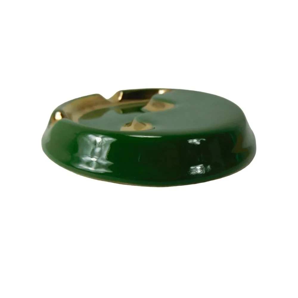 Vintage 1950's  V.I.P. Ceramic Ashtray Green With Gold Accents